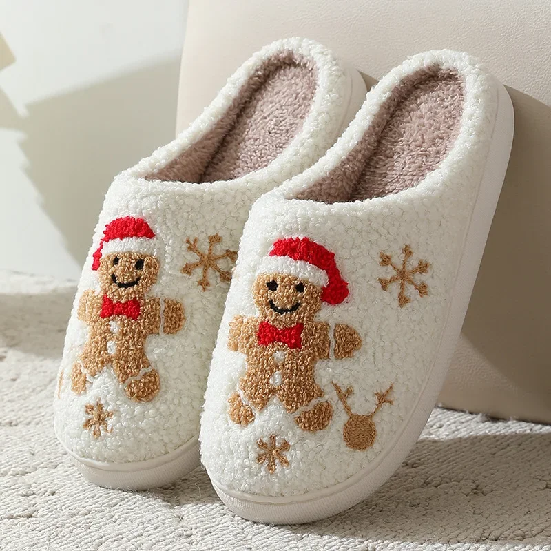 Embroidery Garments - Weihnachts-Hausschuhe für Damen, niedliche Lebkuchen-Designs, warme