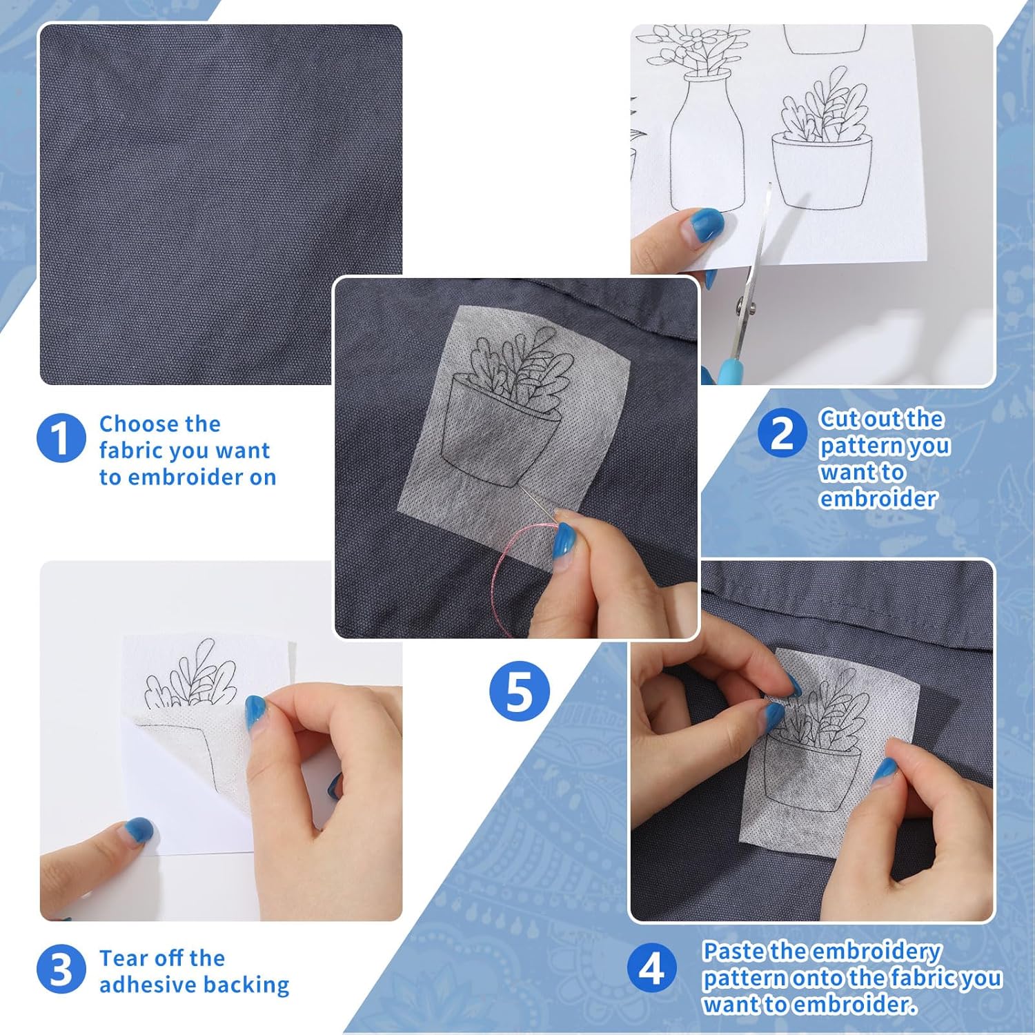4 Blatt wasserlösliche Stickmu – Embroidery Meaning Bewertung und Preis