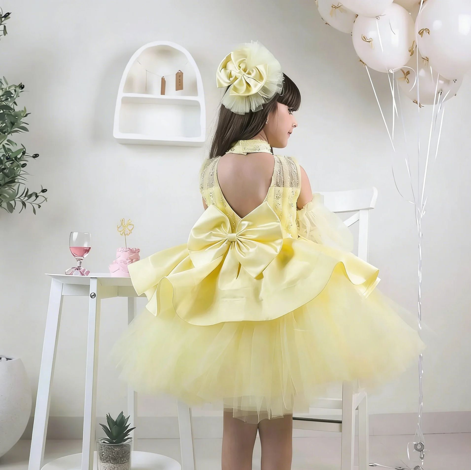 Gelbe Blumenmädchenkleider für – Embroidery Yellow Dress Bewertung und Preis