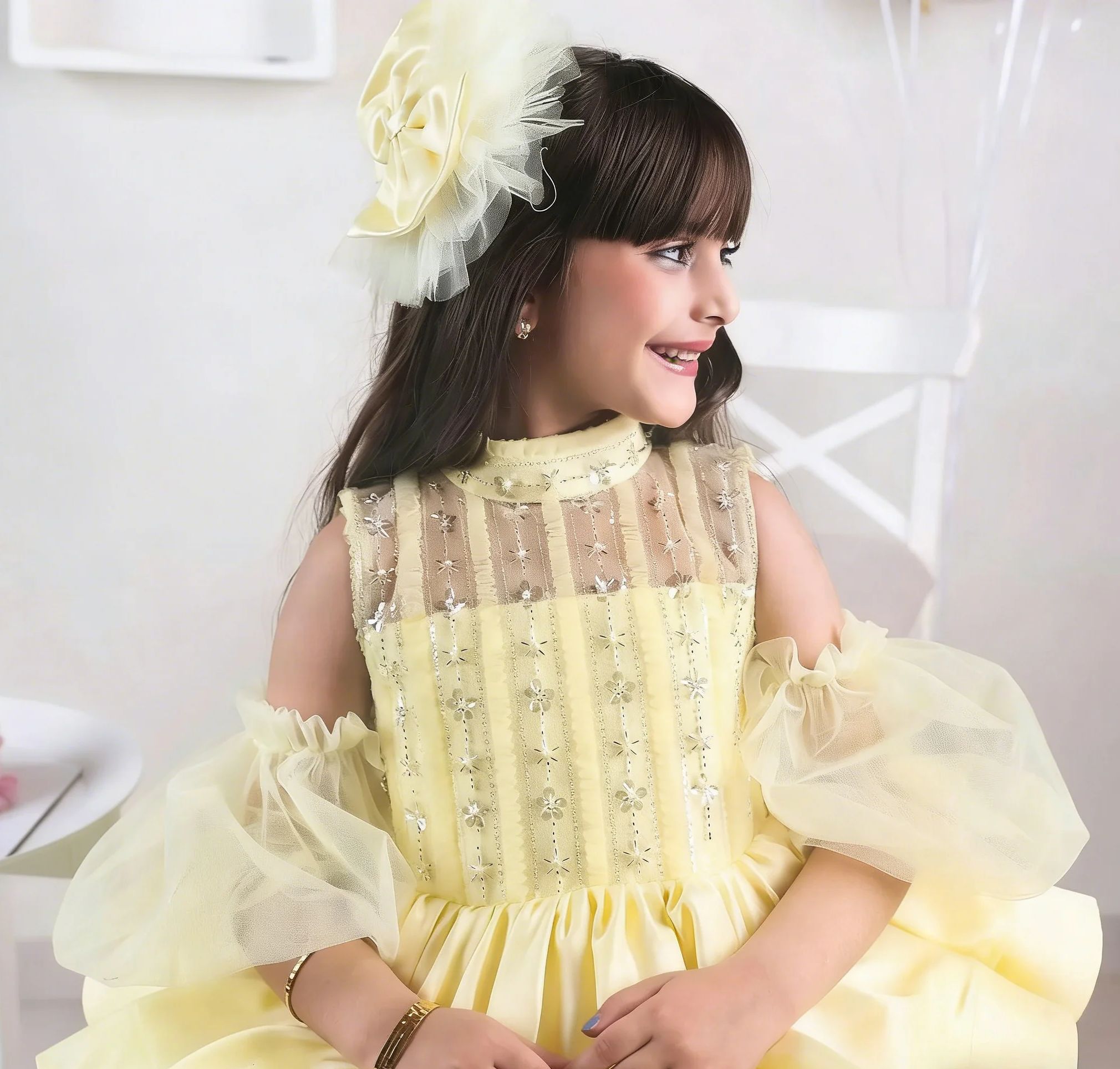 Gelbe Blumenmädchenkleider für – Embroidery Yellow Dress Bewertung und Preis